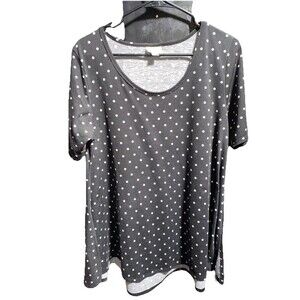 LuLaRoe Scoop Neck Black & White Polka Dots Fit & Flare Short Sleeve Tunic M